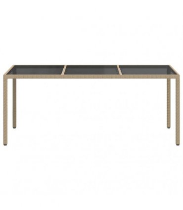 vidaXL Garden Table Beige 190x90x75 cm Tempered Glass and Poly Rattan