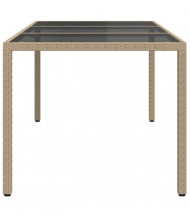 vidaXL Garden Table Beige 190x90x75 cm Tempered Glass and Poly Rattan