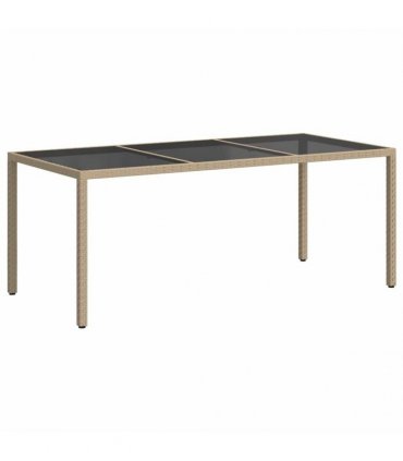 vidaXL Garden Table Beige 190x90x75 cm Tempered Glass and Poly Rattan