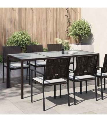 vidaXL Garden Table Brown 190x90x75 cm Tempered Glass and Poly Rattan