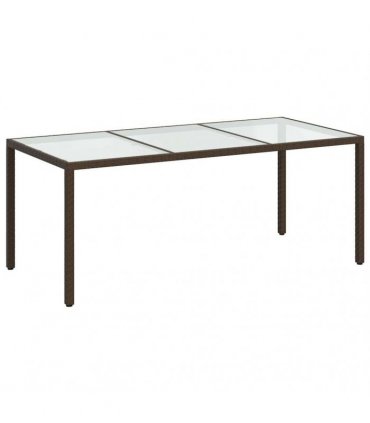vidaXL Garden Table Brown 190x90x75 cm Tempered Glass and Poly Rattan