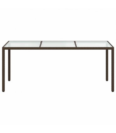 vidaXL Garden Table Brown 190x90x75 cm Tempered Glass and Poly Rattan