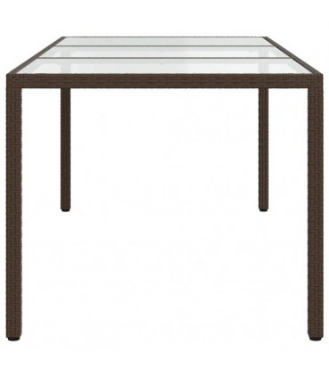 vidaXL Garden Table Brown 190x90x75 cm Tempered Glass and Poly Rattan