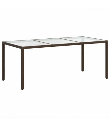 vidaXL Garden Table Brown 190x90x75 cm Tempered Glass and Poly Rattan