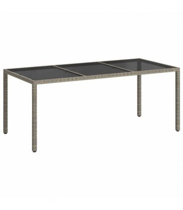 vidaXL Garden Table Grey 190x90x75 cm Tempered Glass and Poly Rattan — Colour: grey and black
