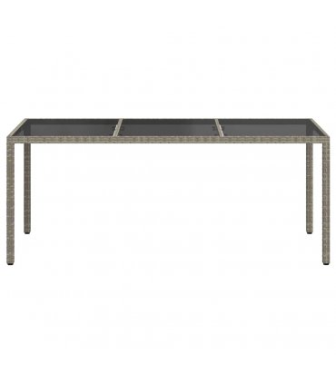 vidaXL Garden Table Grey 190x90x75 cm Tempered Glass and Poly Rattan — Colour: grey and black