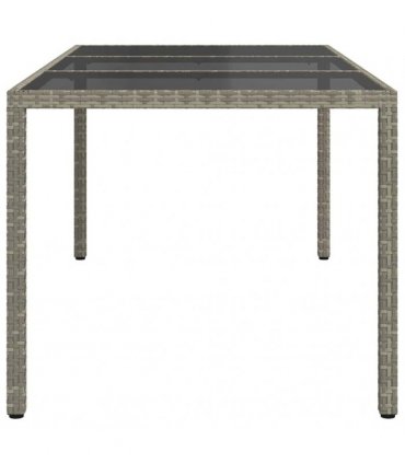 vidaXL Garden Table Grey 190x90x75 cm Tempered Glass and Poly Rattan — Colour: grey and black
