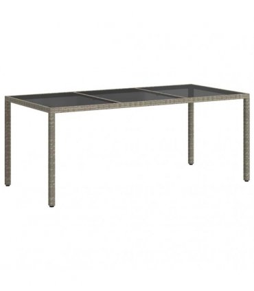 vidaXL Garden Table Grey 190x90x75 cm Tempered Glass and Poly Rattan — Colour: grey and black