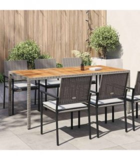 vidaXL Garden Table 190x90x75 cm Poly Rattan and Acacia Wood Grey — Size: 190 x 90 x 75 cm