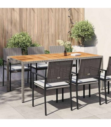 vidaXL Garden Table 190x90x75 cm Poly Rattan and Acacia Wood Grey — Size: 190 x 90 x 75 cm