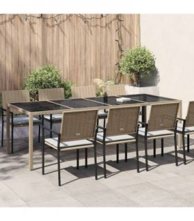 vidaXL Garden Table Beige 250x100x75 cm Tempered Glass and Poly Rattan