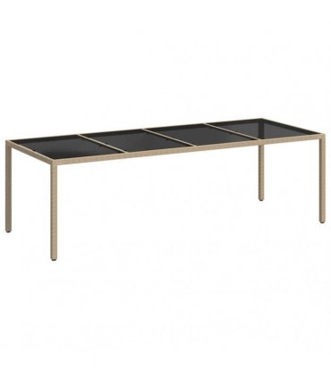 vidaXL Garden Table Beige 250x100x75 cm Tempered Glass and Poly Rattan