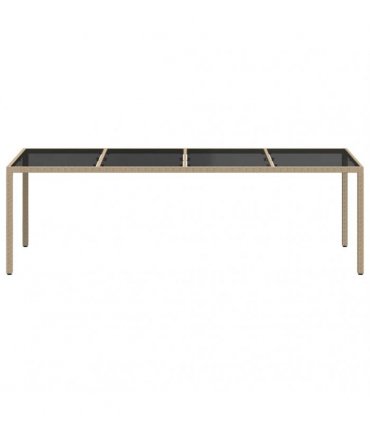 vidaXL Garden Table Beige 250x100x75 cm Tempered Glass and Poly Rattan