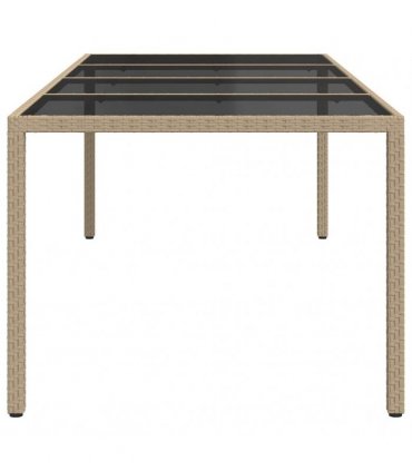 vidaXL Garden Table Beige 250x100x75 cm Tempered Glass and Poly Rattan