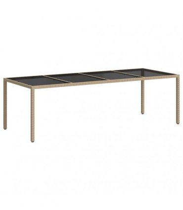 vidaXL Garden Table Beige 250x100x75 cm Tempered Glass and Poly Rattan