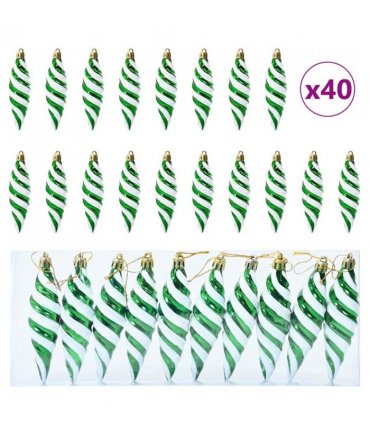 vidaXL Christmas Spiral Shape Ball 40 pcs Green Plastic