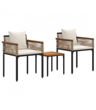 vidaXL Outdoor Furniture Set Beige and Cream White Poly Rattan — Model: 2x chair +1x table