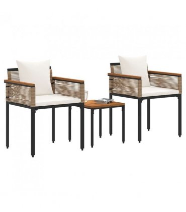 vidaXL Outdoor Furniture Set Beige and Cream White Poly Rattan — Model: 2x chair +1x table