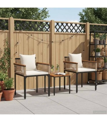 vidaXL Outdoor Furniture Set Beige and Cream White Poly Rattan — Model: 2x chair +1x table
