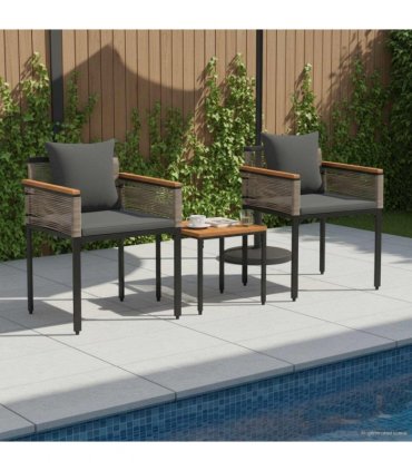 vidaXL Outdoor Furniture Set Grey and Dark Grey Poly Rattan — Model: 2x chair +1x table