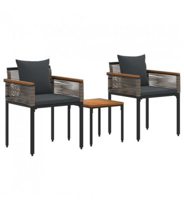 vidaXL Outdoor Furniture Set Grey and Dark Grey Poly Rattan — Model: 2x chair +1x table