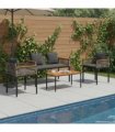 vidaXL Outdoor Furniture Set Grey and Dark Grey Poly Rattan — Model: 1x bench +2x chair +1x table
