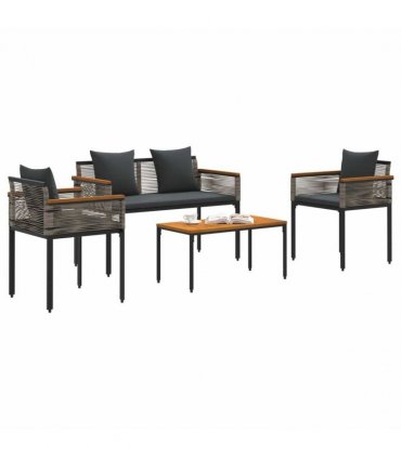 vidaXL Outdoor Furniture Set Grey and Dark Grey Poly Rattan — Model: 1x bench +2x chair +1x table
