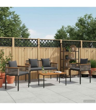 vidaXL Outdoor Furniture Set Grey and Dark Grey Poly Rattan — Model: 1x bench +2x chair +1x table