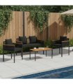 vidaXL Outdoor Furniture Set with Cushion 4 pcs Black Poly Rattan — Model: 1x bench +2x chair +1x table