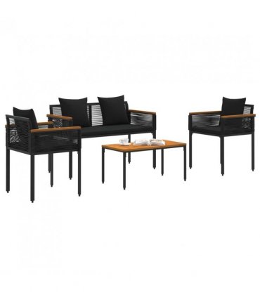 vidaXL Outdoor Furniture Set with Cushion 4 pcs Black Poly Rattan — Model: 1x bench +2x chair +1x table