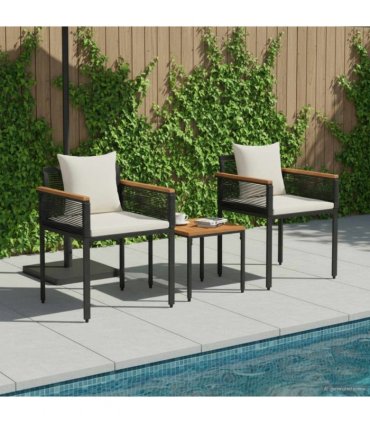 vidaXL Outdoor Furniture Set Black and Cream White Poly Rattan — Model: 2x chair +1x table
