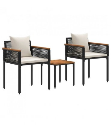 vidaXL Outdoor Furniture Set Black and Cream White Poly Rattan — Model: 2x chair +1x table