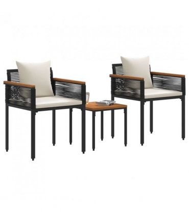 vidaXL Outdoor Furniture Set Black and Cream White Poly Rattan — Model: 2x chair +1x table