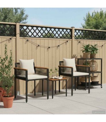 vidaXL Outdoor Furniture Set Black and Cream White Poly Rattan — Model: 2x chair +1x table