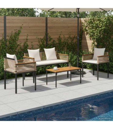 vidaXL Outdoor Furniture Set Beige and Cream White Poly Rattan — Model: 1x bench +2x chair +1x table