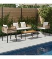 vidaXL Outdoor Furniture Set Beige and Cream White Poly Rattan — Model: 1x bench +2x chair +1x table