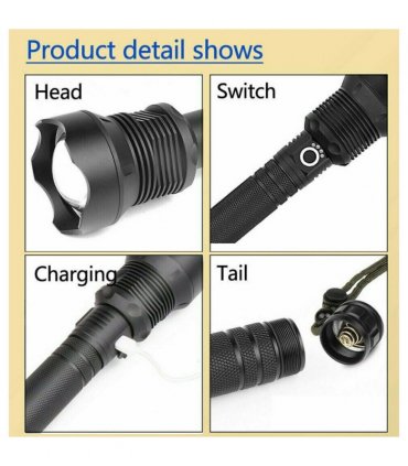 USB Recharge LED Flashlight 3 Lighting Modes Outdoor Camping Hiking Flashlight Work Light