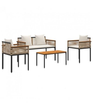 vidaXL Outdoor Furniture Set Beige and Cream White Poly Rattan — Model: 1x bench +2x chair +1x table