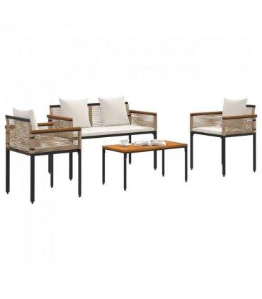vidaXL Outdoor Furniture Set Beige and Cream White Poly Rattan — Model: 1x bench +2x chair +1x table