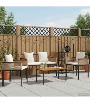 vidaXL Outdoor Furniture Set Beige and Cream White Poly Rattan — Model: 1x bench +2x chair +1x table