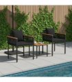vidaXL Outdoor Furniture Set with Cushion Black Poly Rattan — Model: 2x chair +1x table