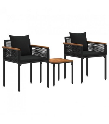 vidaXL Outdoor Furniture Set with Cushion Black Poly Rattan — Model: 2x chair +1x table