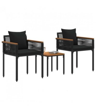 vidaXL Outdoor Furniture Set with Cushion Black Poly Rattan — Model: 2x chair +1x table
