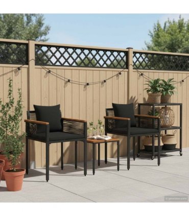 vidaXL Outdoor Furniture Set with Cushion Black Poly Rattan — Model: 2x chair +1x table