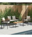 vidaXL Outdoor Furniture Set Black and Cream White Poly Rattan — Model: 1x bench +2x chair +1x table