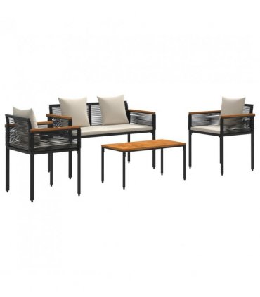 vidaXL Outdoor Furniture Set Black and Cream White Poly Rattan — Model: 1x bench +2x chair +1x table