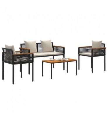 vidaXL Outdoor Furniture Set Black and Cream White Poly Rattan — Model: 1x bench +2x chair +1x table