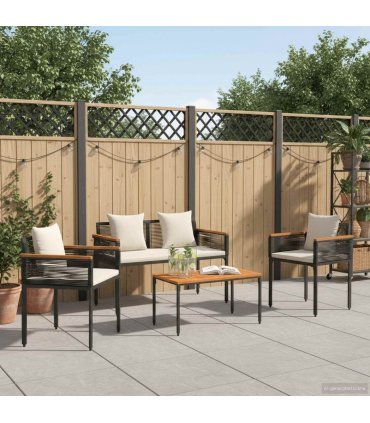 vidaXL Outdoor Furniture Set Black and Cream White Poly Rattan — Model: 1x bench +2x chair +1x table