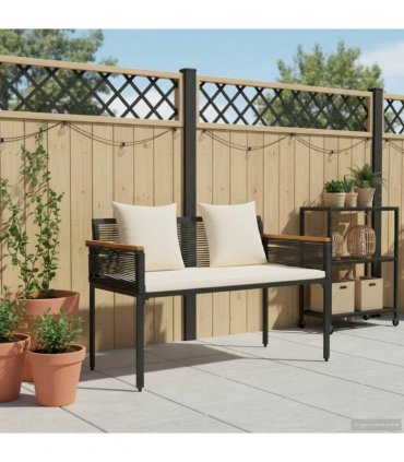 vidaXL Outdoor Bench Black and Cream White 117 x 54 x 74.5 cm