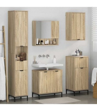 vidaXL Bathroom Furniture Set Sonoma Oak Engineered wood, Metal